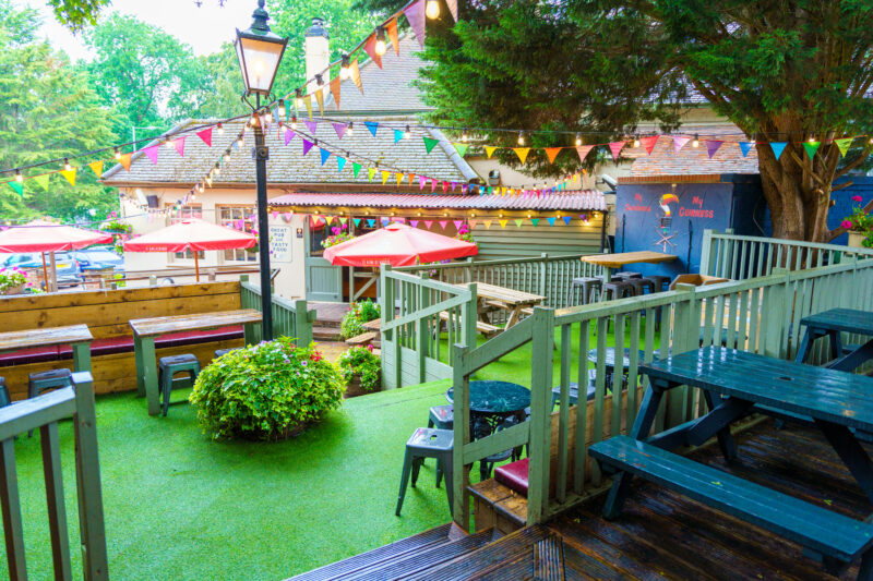 Serene beer garden at The Orange Tree Romford, ideal for outdoor relaxation in Romford.